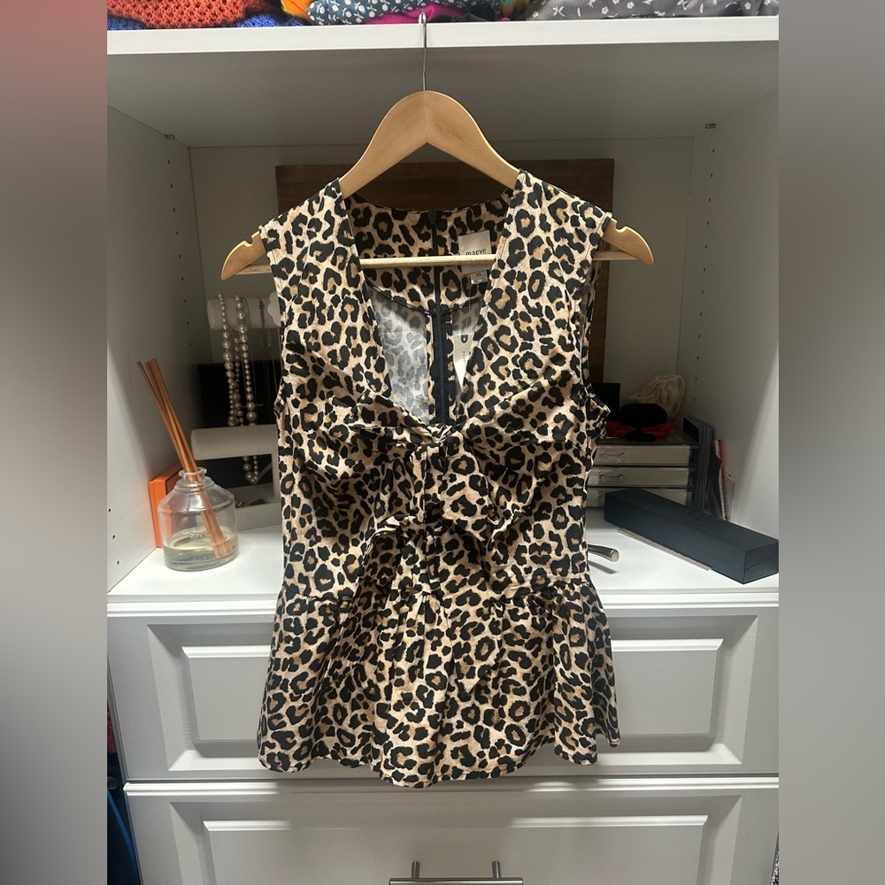 Anthropologie’s Maeve Bow Front Peplum Leopard Print Blouse - Picture 4 of 7